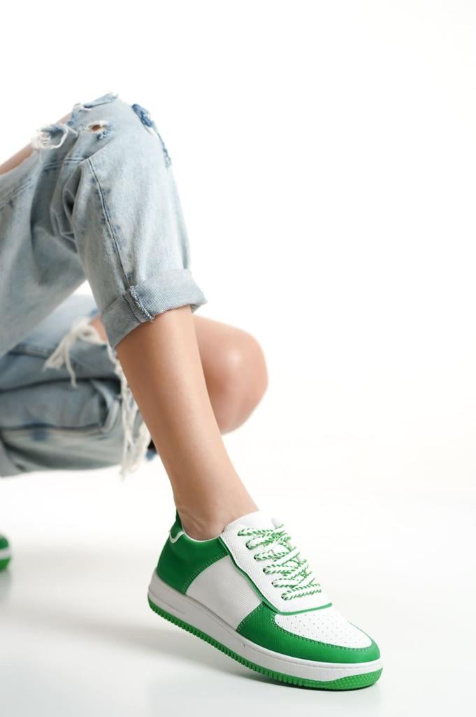 508 WOMEN Trainers Lace Up Green & White New Arrival