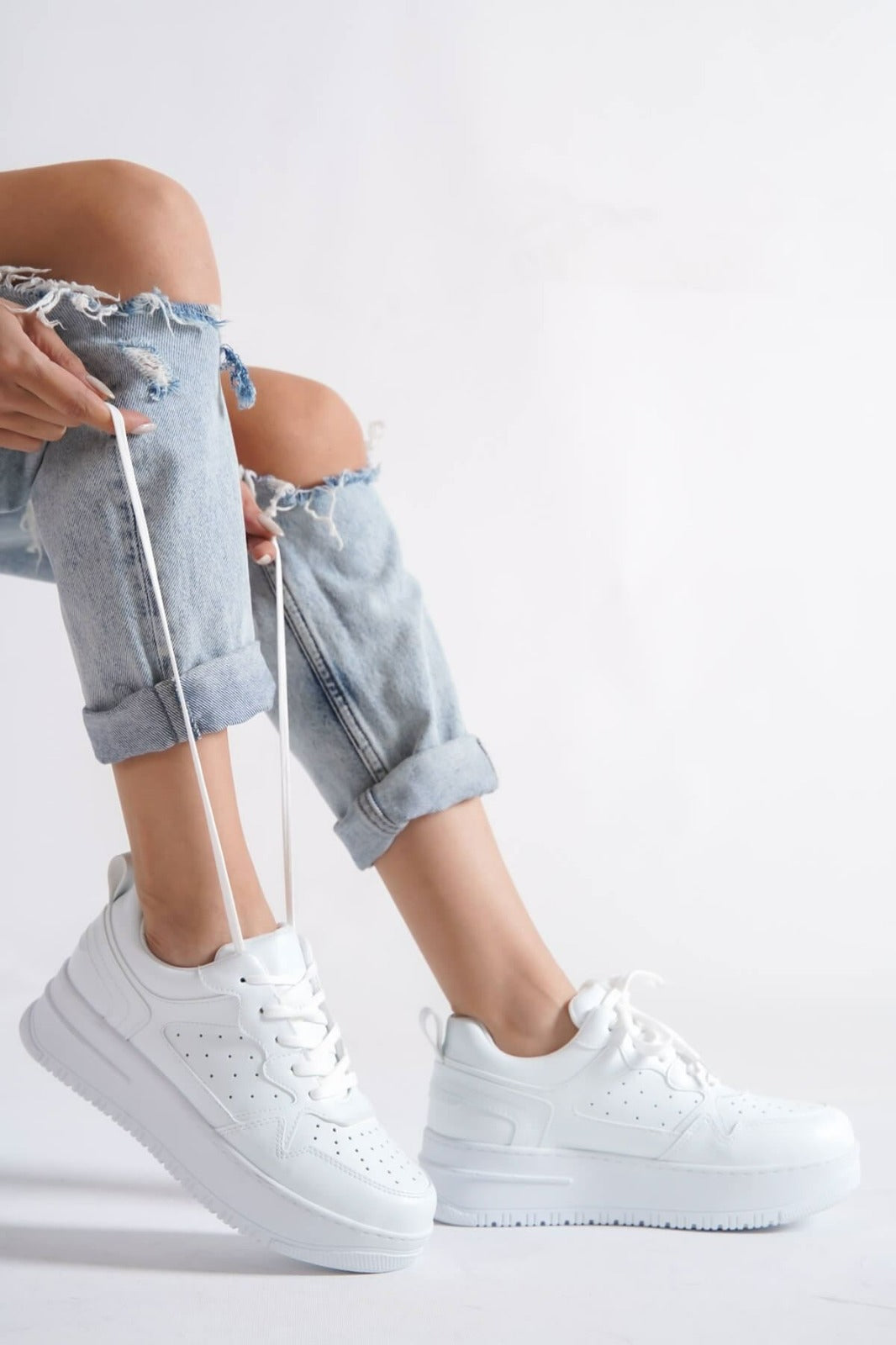 504 WOMEN Trainers Lace Up White New Arrival