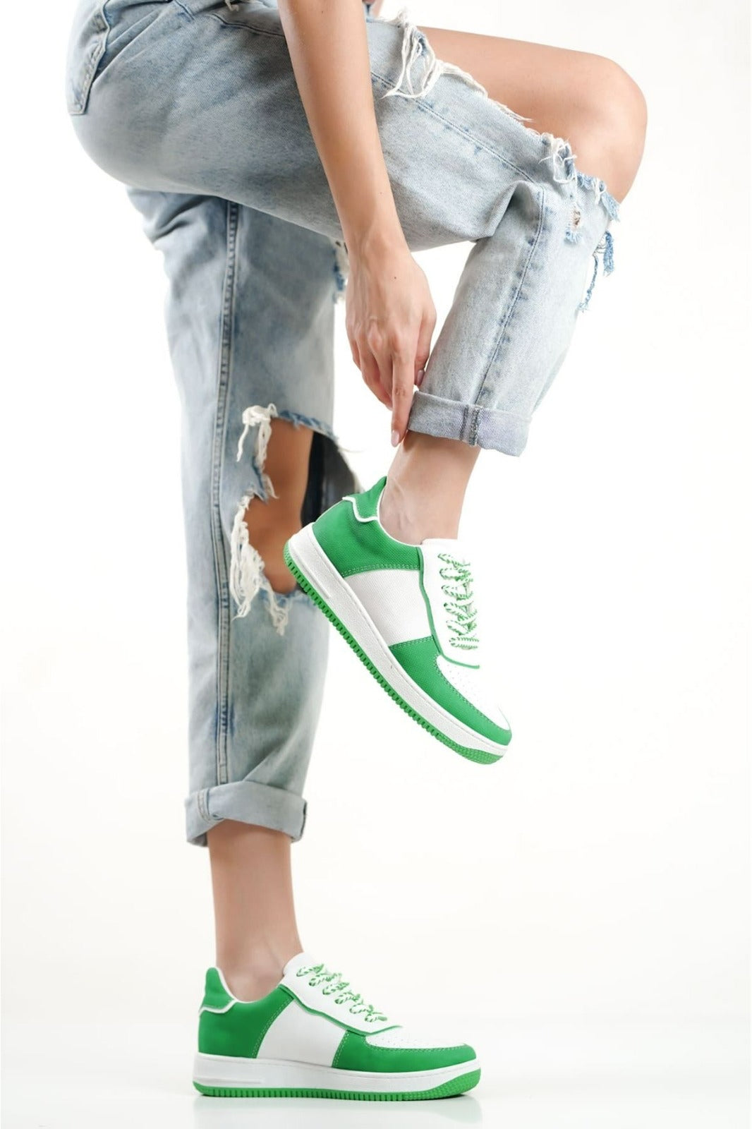 508 WOMEN Trainers Lace Up Green & White New Arrival